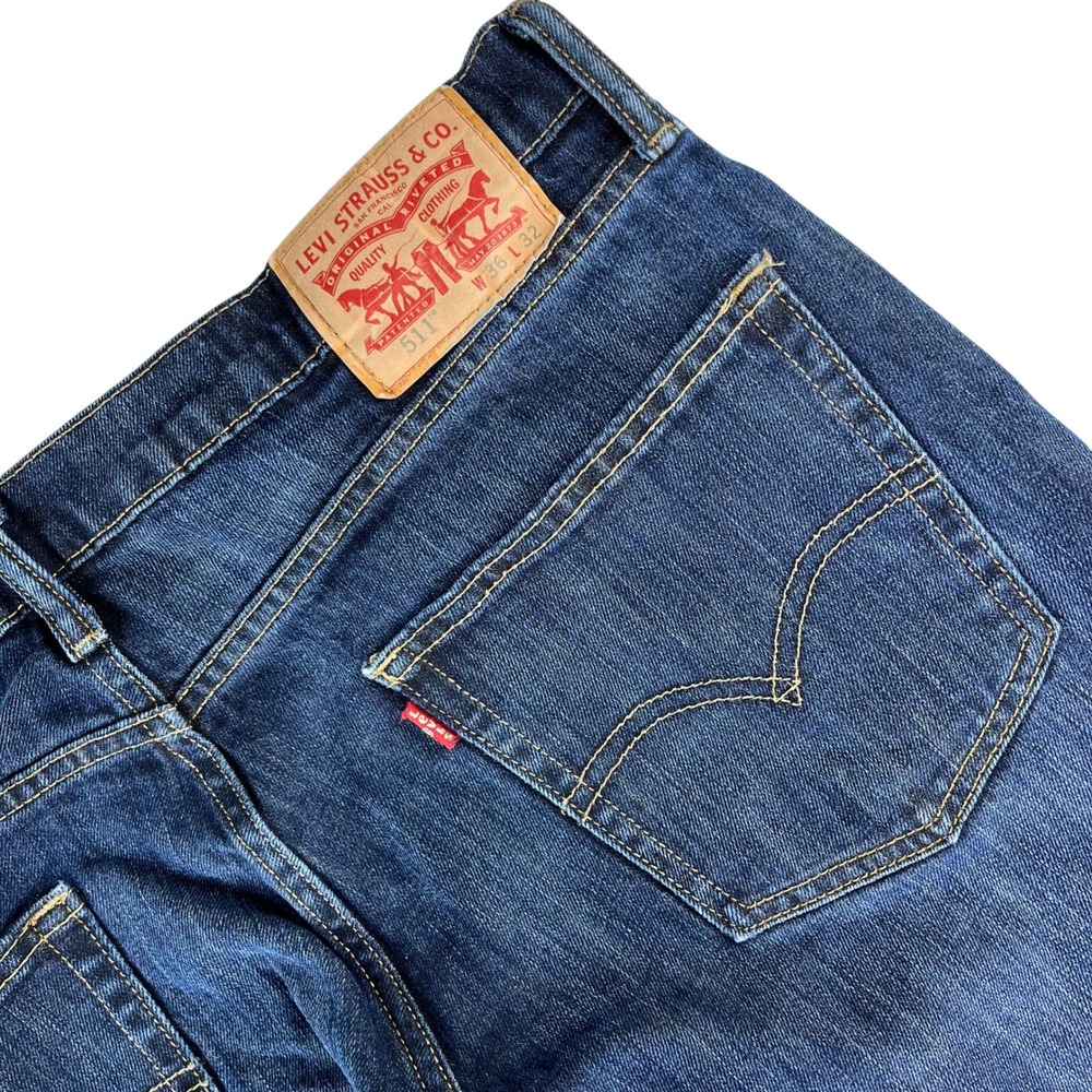 Levi's 511 Slim Fit Jeans Mens 36x32 Dark Indigo Stretch Denim Red Tab